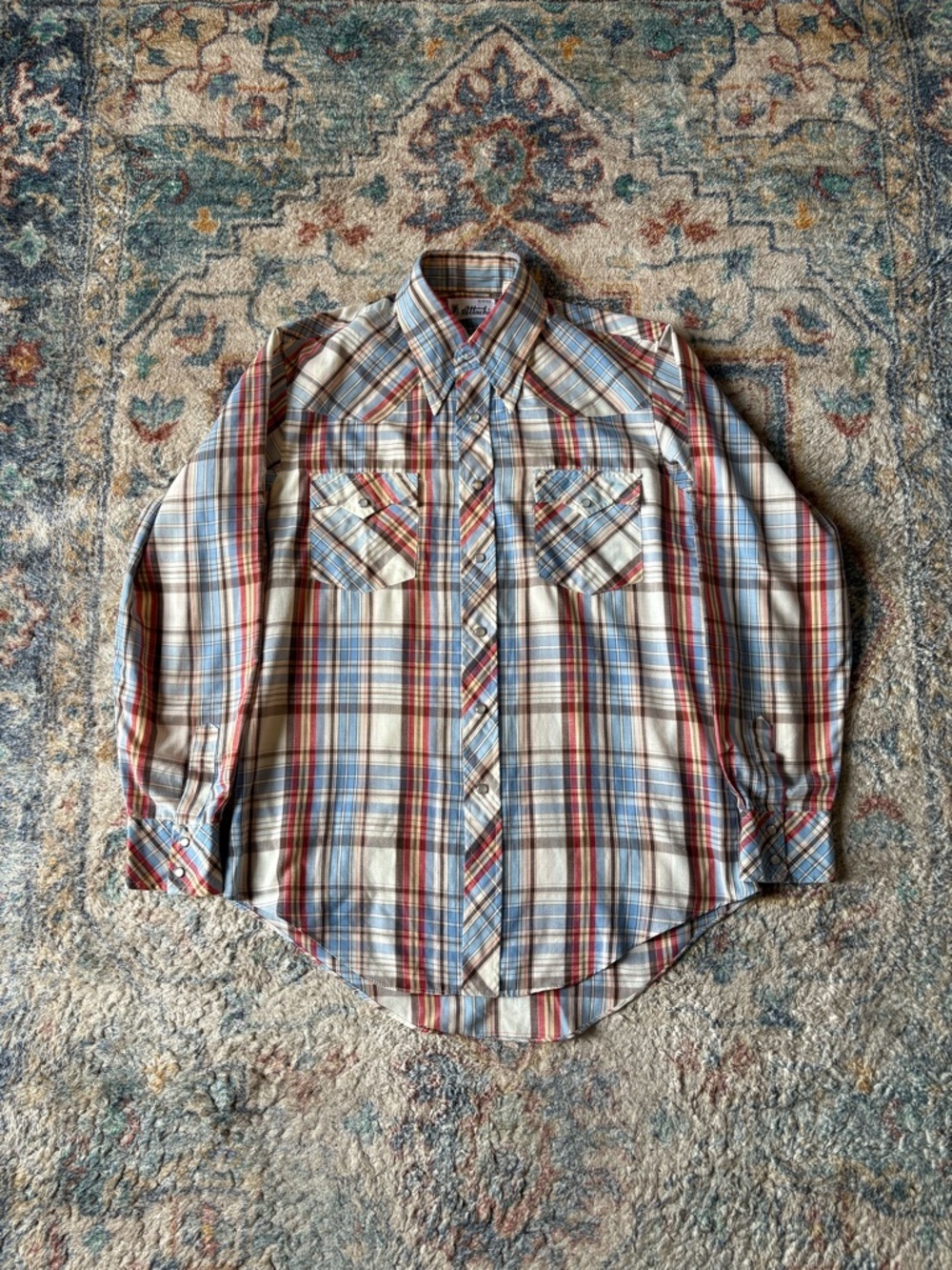 Vintage 80s Attache Plaid Pearl Snap Shirt Medium